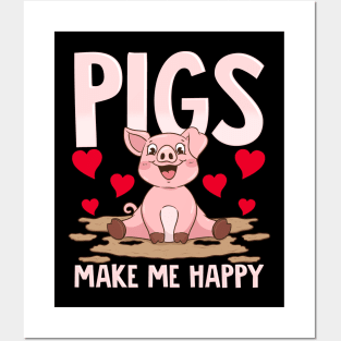 Adorable Pigs Make Me Happy Cute Piglet Pig Girl Posters and Art